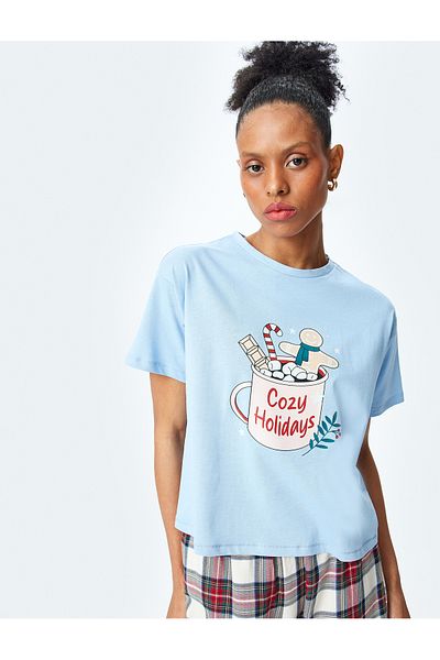 Koton Top de pijama cu mânecă scurtă imprimat cu tema de Anul Nou