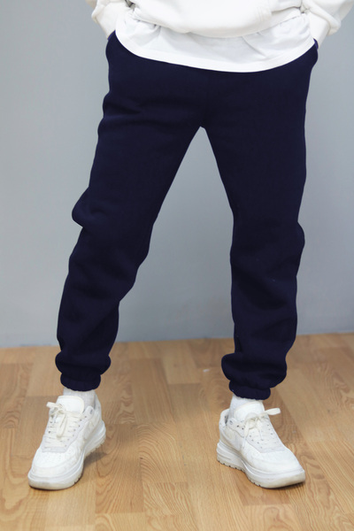 MODA بنطال رياضي مرتفع بثلاثة خيوط للجنسين باللون الأزرق الداكن