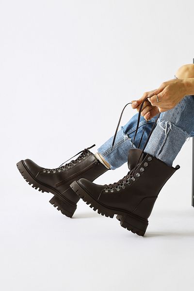 Limoya Suzette Brown, Bitter Brown Color Lace Up Thick Sole Γυναικείες Μπότες, Γυναικείο Μποτάκι