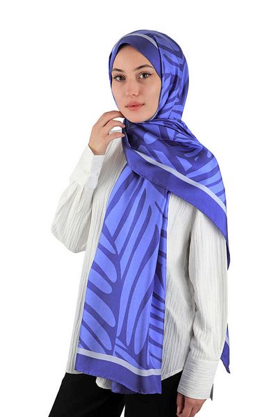 Bursa İpek Şal de mătase din twill cu model Blue Ekin