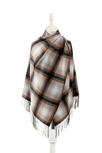 Bursa İpek Camel Black Patterned Winter Shawl