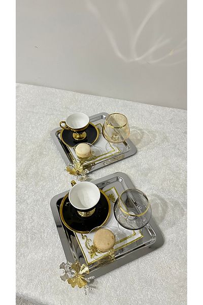USD HOME Δίσκος παρουσίασης Lux Brown με 4 αξεσουάρ πεταλούδας - Σχέδιο από ατσάλι