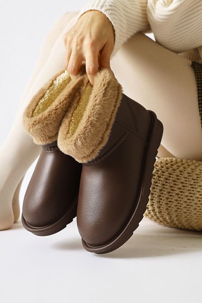 Limoya Rahela Brown, Bitter Brown Color Oval Toe Αδιάβροχες Γυναικείες Μπότες με Γούνα Εσωτερικά, Γυναικεία Μποτάκια