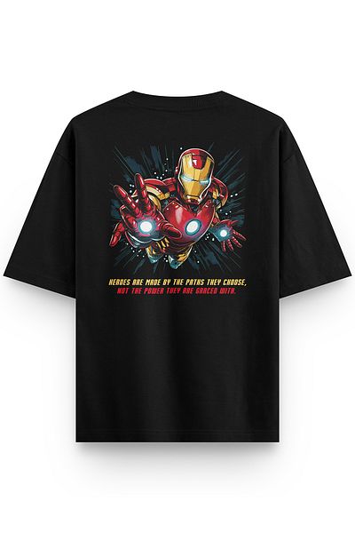 Overoz Iron Man Back Printed Semi Oversize T-Shirt 1319