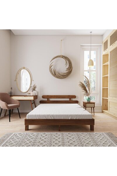 renazzo mobilya DAMLA MASİF ÇAM AHŞAP KARYOLA CEVİZ RENK (200X200)