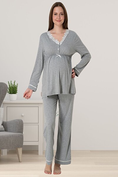 ByLohusa Effortt Gray Melange Maternity Pyjama Set