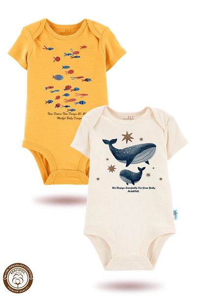 MAHFEL 2-Piece 100% Cotton Organic Printed Snap Fastener Baby Bodysuit