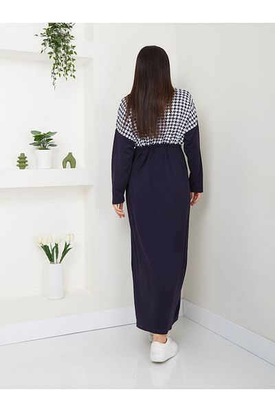 QUAWEAR Round Crew Neck Adjustable Cord Drawstring Mercerized Ensek Fabric Full Length Dress