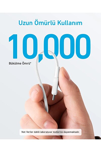 Anker 322 PowerLine USB-C to USB-C Örgülü Kablo 3ft/0.9m 60W - USB-IF - Beyaz - A81F5