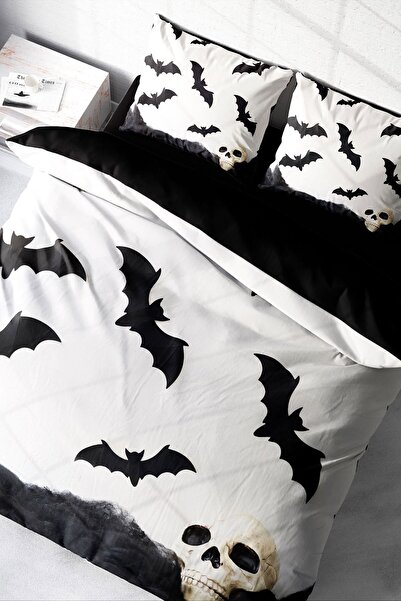 MonoHome طقم غطاء لحاف من القطن الساتان مزدوج ثلاثي الأبعاد بتصميم الخفاش الرقمي