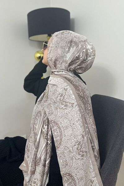 Merve Nayir Βιζόν Πολύχρωμο έθνικ μοτίβο διπλής όψης φαρδύ μεταξωτό σάλι Voile