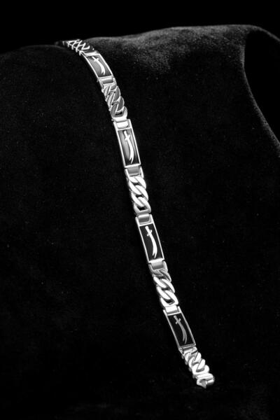 OSMANLI GÜMÜŞ Erkek Gümüş Bileklik - Hz. Ali Zülfikar Kılıcı Gurmet Model Par...