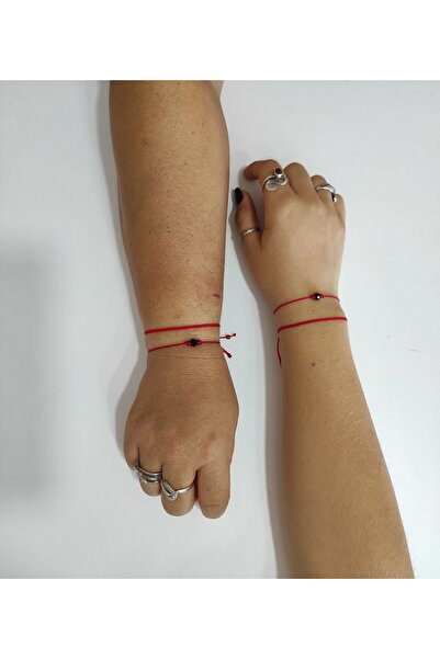 atolyeozyy Siyah Cam Boncuklu Kırmızı İp Çift, Sevgili ,Arkadaşlık Bileklik Seti, Yılbaşı ,Yeni yıl Hediyesi