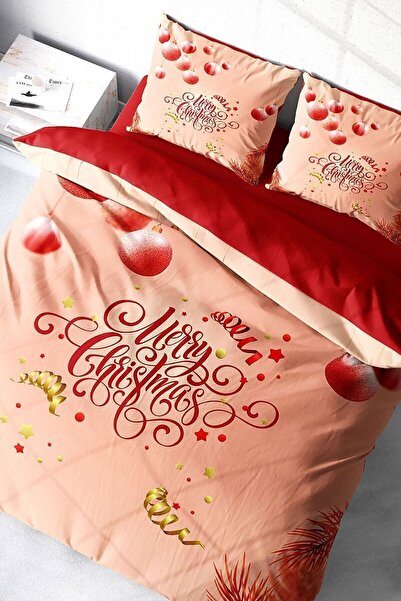 MonoHome New Year Duvet Cover Set 100% Natural Cotton Merry Christmas Double Merry Pink