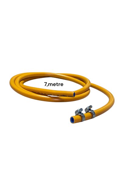 Herly Tüp gaz hortum LPG basınça dayanıklı üç katlı 10mm 7 metre 2 kelepçe