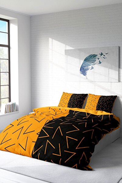 MonoHome Set de lenjerie de pat din satin de bumbac dublu Simbol digital 3D a...