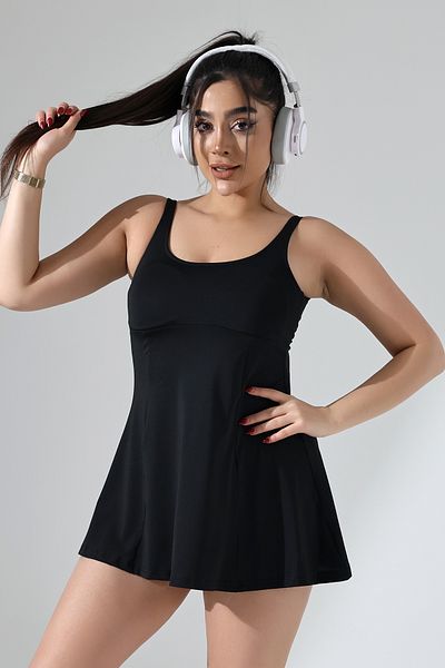 Zula Moda Women's Black Plain Dress Battal Swimsuit