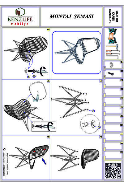 Kenzlife Knsz Kafes Tel Sandalyesi 1 Li Mazlum Syhsyh Sırt Minderli Ofis Cafe Bahçe Mutfak