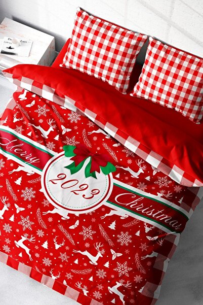 MonoHome New Year Duvet Cover Set 100% Natural Cotton Merry Christmas Double 2023