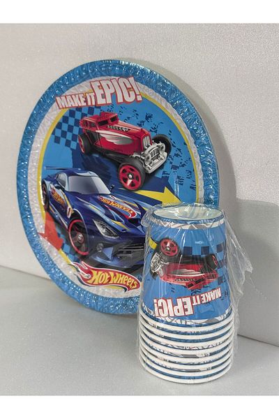 Cadde Süs Hotwheels Set of 8 Paper Plates and Cups