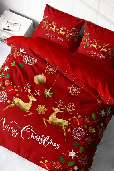 MonoHome New Year Duvet Cover Set 100% Natural Cotton Merry Christmas Double Deer