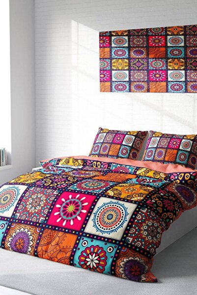 MonoHome Σετ Παπλωματοθήκης Βαμβακερό Σατέν Διπλό Τρισδιάστατο Ψηφιακό Νακκάσ