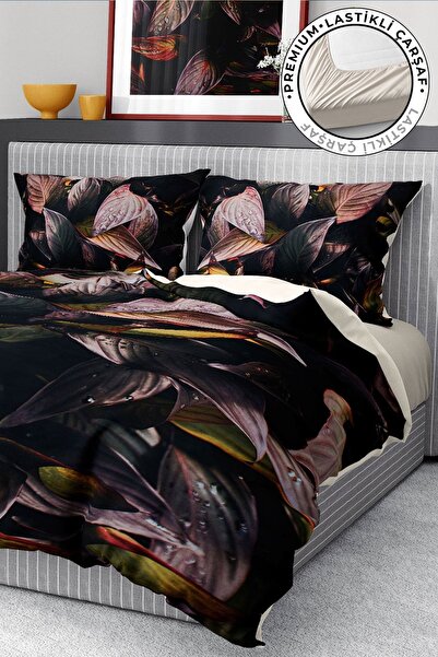 MonoHome 100% памучен сатенен комплект спално бельо с ластик Deluxe за двойно...