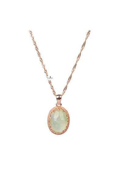 OSMANLI DOĞAL TAŞ Prehnite Natural Stone Rose Silver Framed Necklace