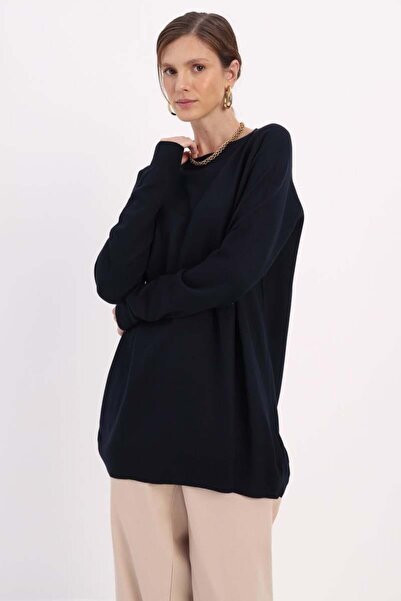 Tuğba Bisiklet Yaka Lacivert Triko Tunik