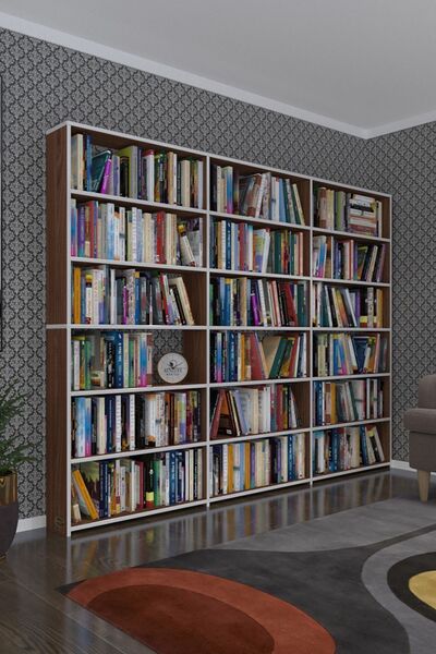 Kenzlife Kitaplık Süper Ga 180*240*19 Cvz 6 Katlı 3 Bölme Çift Bölme Opsiyonl...