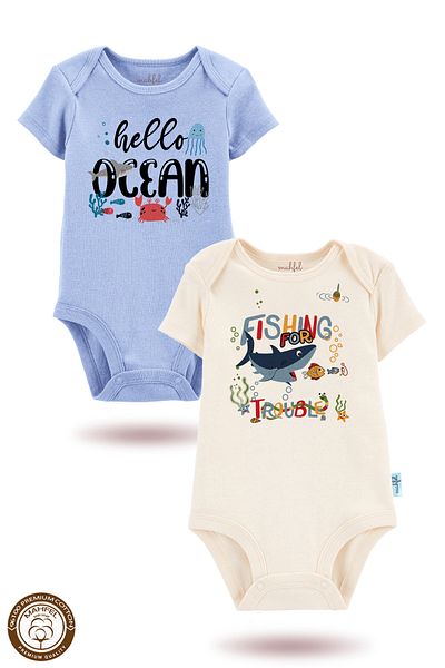 MAHFEL 2-Piece 100% Cotton Organic Printed Snap Fastener Baby Bodysuit