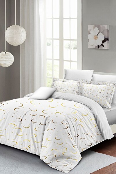 MonoHome Set de lenjerie de pat dublu 3D din bumbac digital satinat auriu Tiny