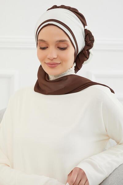 Aisha's Design Σχεδιασμός διπλού χρώματος έτοιμο τουρμπάν από σιφόν, HT-86, καφέ - κρεμ