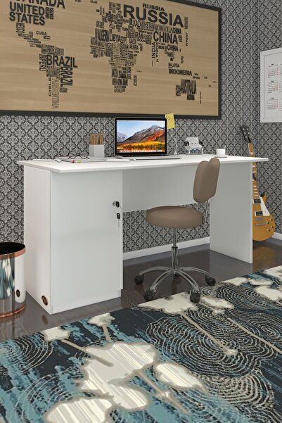 Kenzlife ofis masası yoko ono byz sol 75*140*60 kilitli kapaklı dolap eşkenar bilgisayar masası