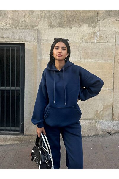 Diviny Σετ αθλητικής φόρμας με κουκούλα με τσέπη καγκουρό, 3 νήματα, ριγέ