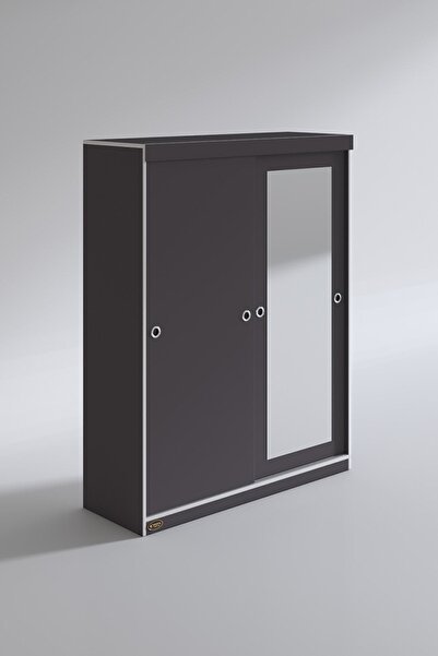 Kenzlife Gardırop Sürgülü Kapaklı Kapılı 140 Papatya Gri Aynalı Gardolap Dolap