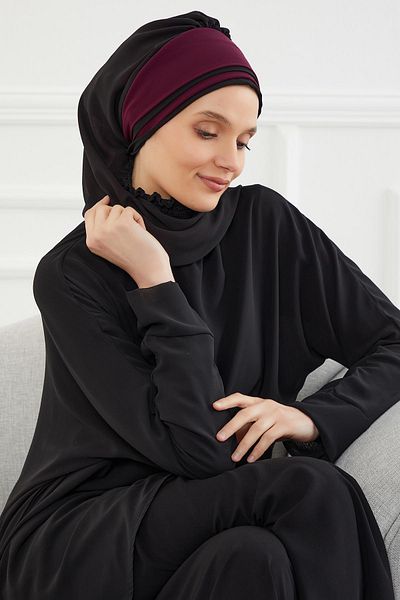 Aisha's Design عمامة شيفون جاهزة - لون مزدوج، موديل التصميم: ht-86