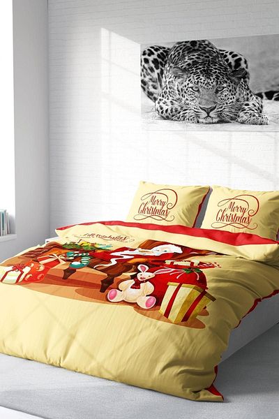 MonoHome New Year Duvet Cover Set 100% Natural Cotton Merry Christmas Double Santa Claus