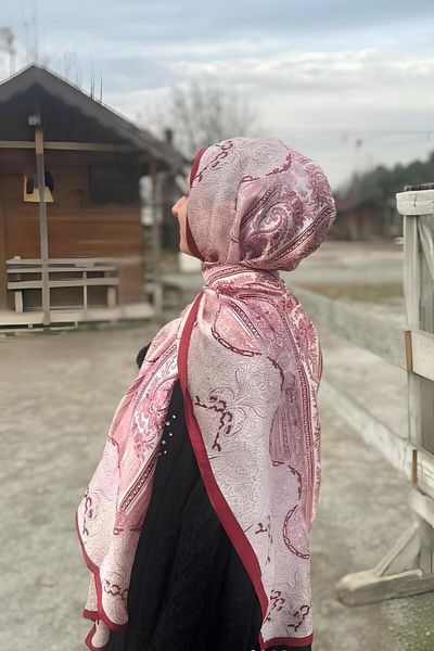 Merve Nayir Red Ethnic Patterned Shawl - Voile Silk