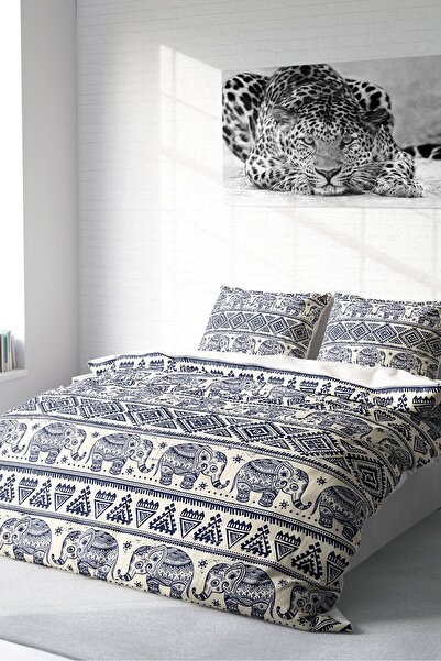 MonoHome Bedding Set Cotton Satin Double Size 3D Digital Ethnic Elephant
