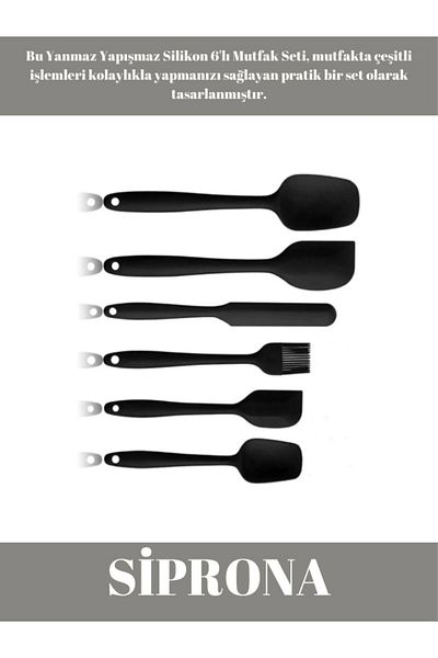 Yammy Home Kitchen Fireproof Non-Stick Silicone 6-Piece Pastry, Egg Brush, Spoon Knife, Spatula Kitchen Set