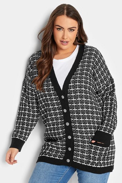 Stil Diva Large Size V-Neck Buttoned Pocket Long Sleeve Knitwear Cardigan301880