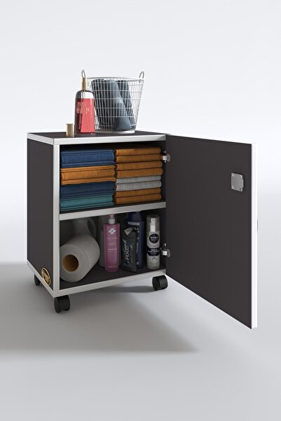 Kenzlife Mutfak Dolabı Zehra 048*030*032 Gri Kilitli Tekerlekli Banyo Evrak Ofis Kitaplık Ayakkabılık Kiler