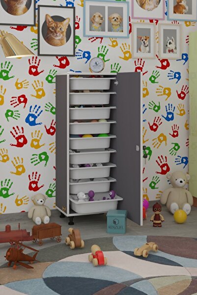 Kenzlife Sepetli Kilitli Mutfak Dolabı Ruberukilit Gri 122X45X30 Banyo Çamaşır Beyaz 9 Lu Sepet
