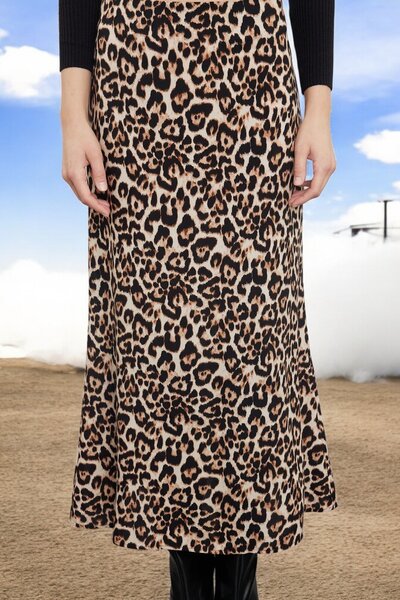 HAKKE Fusta maxi din satin cu imprimeu leopard