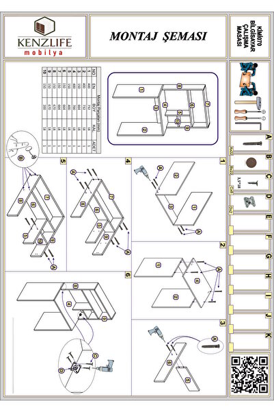 Kenzlife Bilgisayar Çalışma Masası Kimi070 Gri Ofis Sekreter Laptop