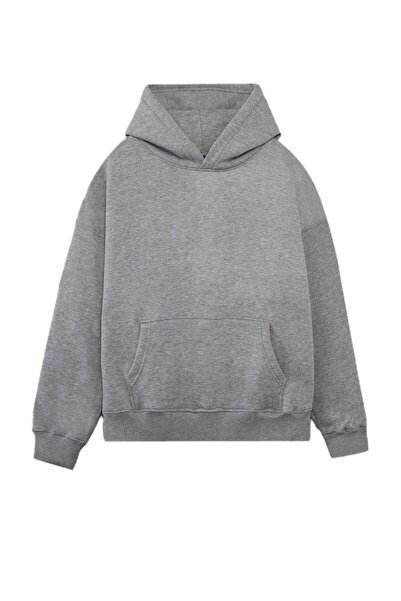 FİTGO İçi Pamuklu Kanguru Cep Unisex Füme Sweatshirt