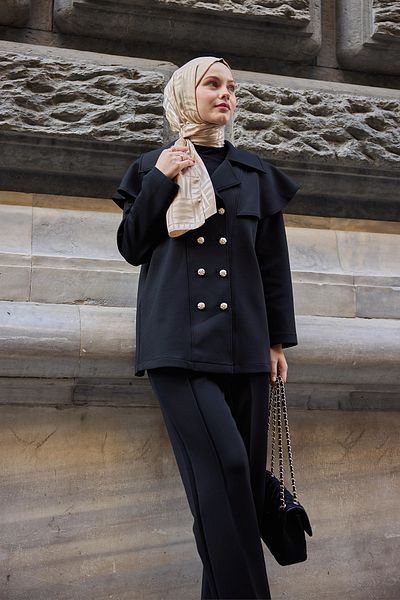 LOCCO Double Set with Front Button and Piping Detail Black