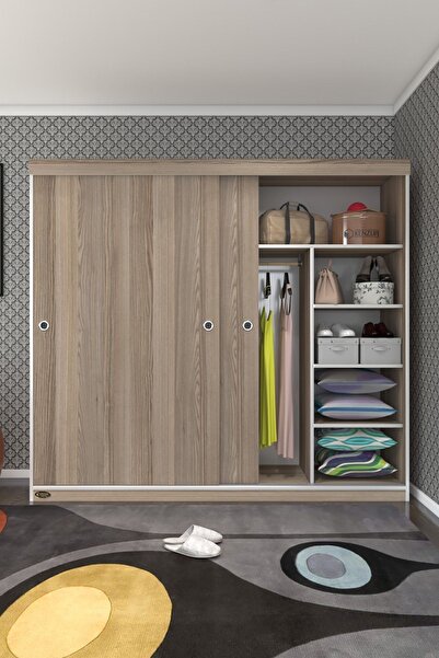 Kenzlife Gardırop Sürgülü Kapaklı Kapılı 200 Papatya Crd Gardolap Dolap