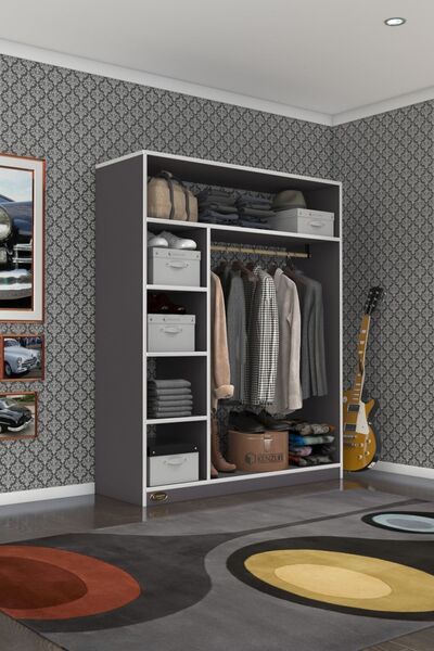 Kenzlife Giysi Dolabı Necmettin 150*120*40 Gri Gardırop
